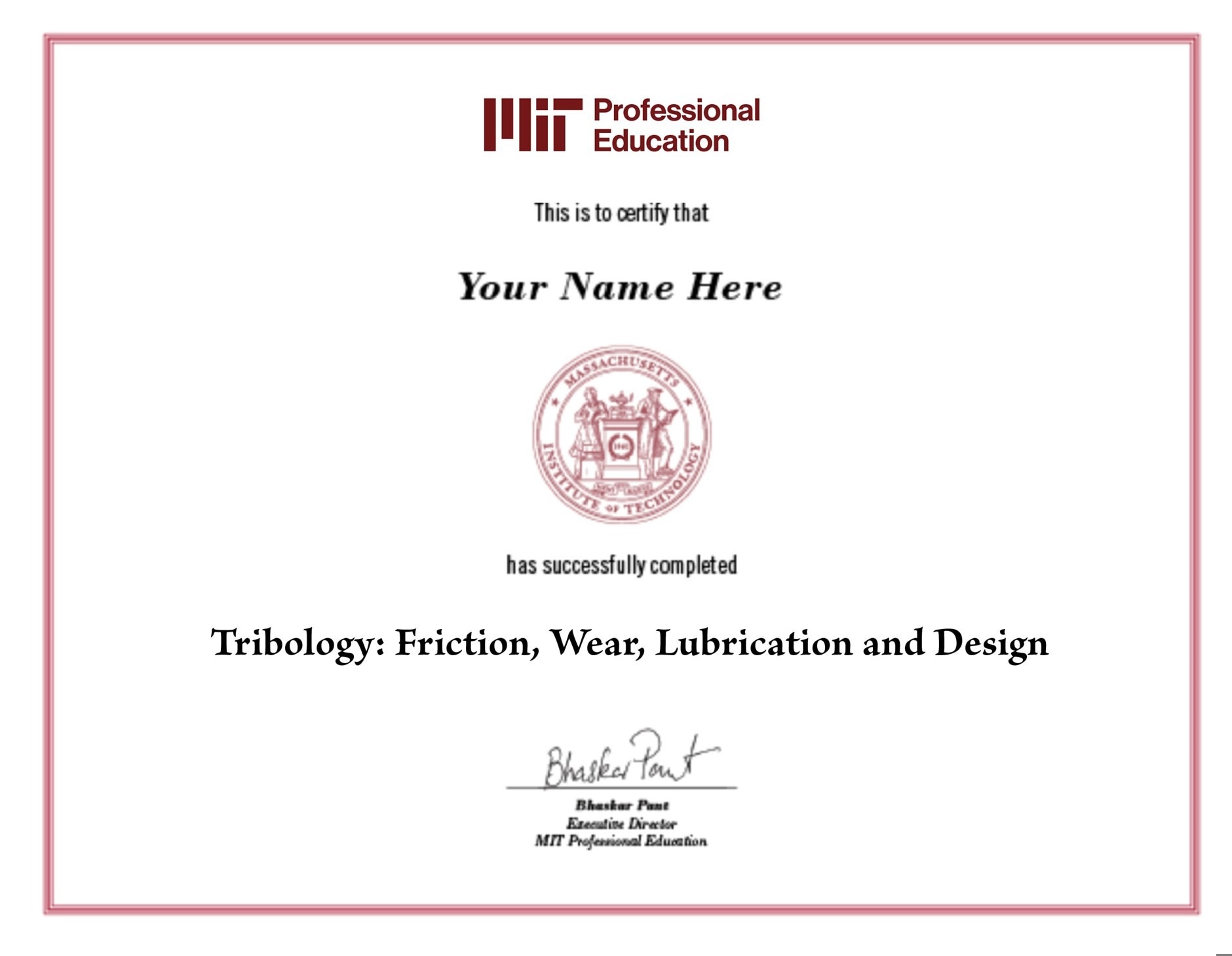 Tribology Course: Friction, Wear, Lubrication, and Design