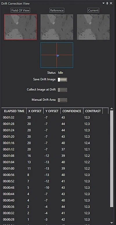 Drift Correction view panel.