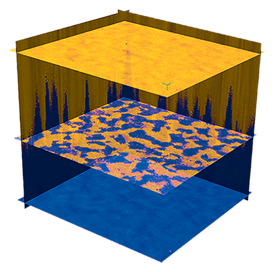A DCUBE-PFM measurement clearly shows the domains flipping at different potential levels for each discrete pixel on a BiFeO3 thin film.